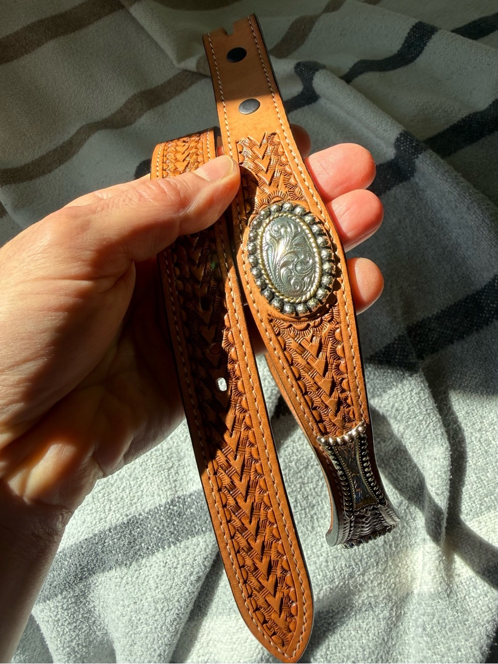 Nocona Hand-Tooled Leather Western Belt – Removable Buckle Style